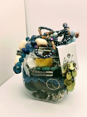 Curated Bohemian Artisan Jewelry Jar - Natural Tones & Mixed Textures